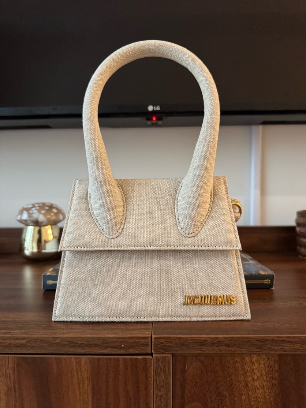 Jacquemus Natural Beige Mini Tote with Gold Logo